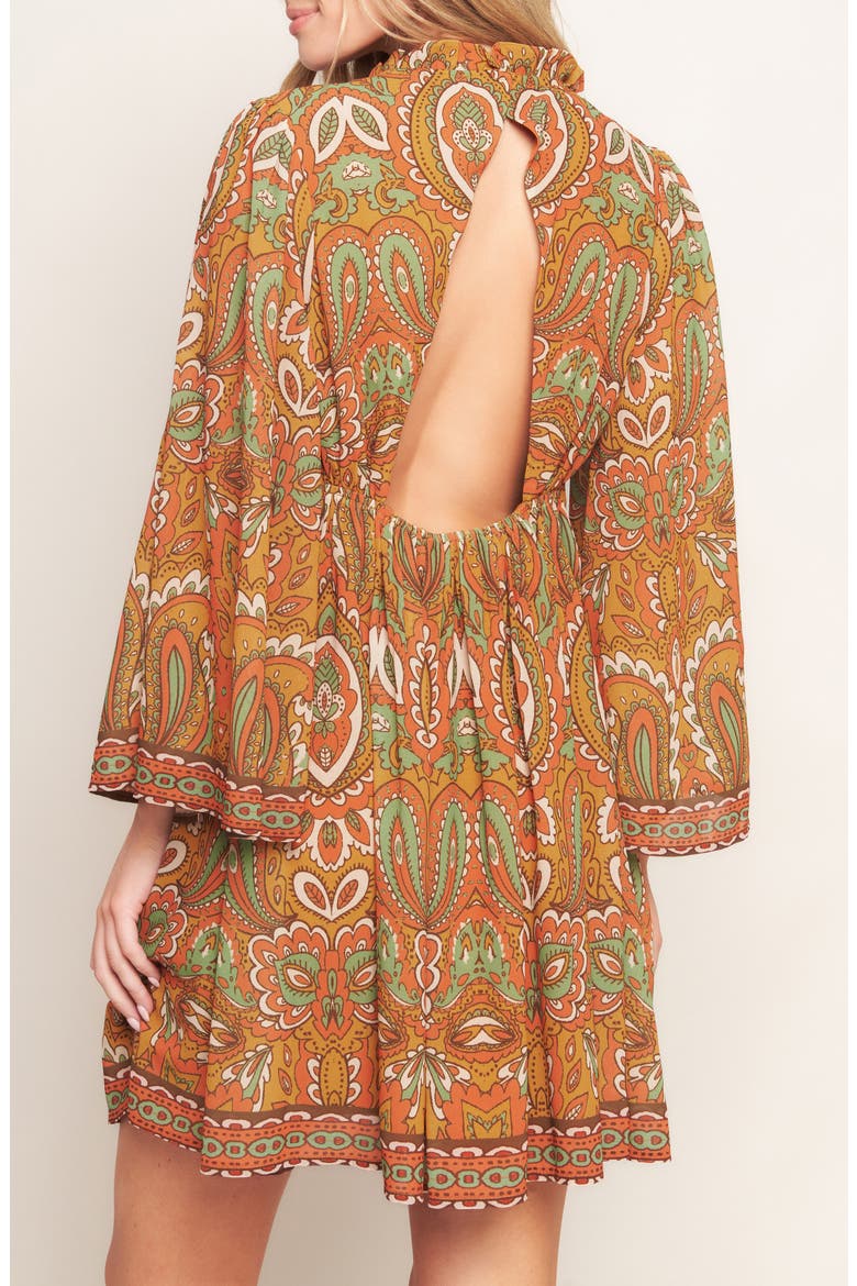 Print Long Sleeve Minidress, Alternate, color, CAMEL