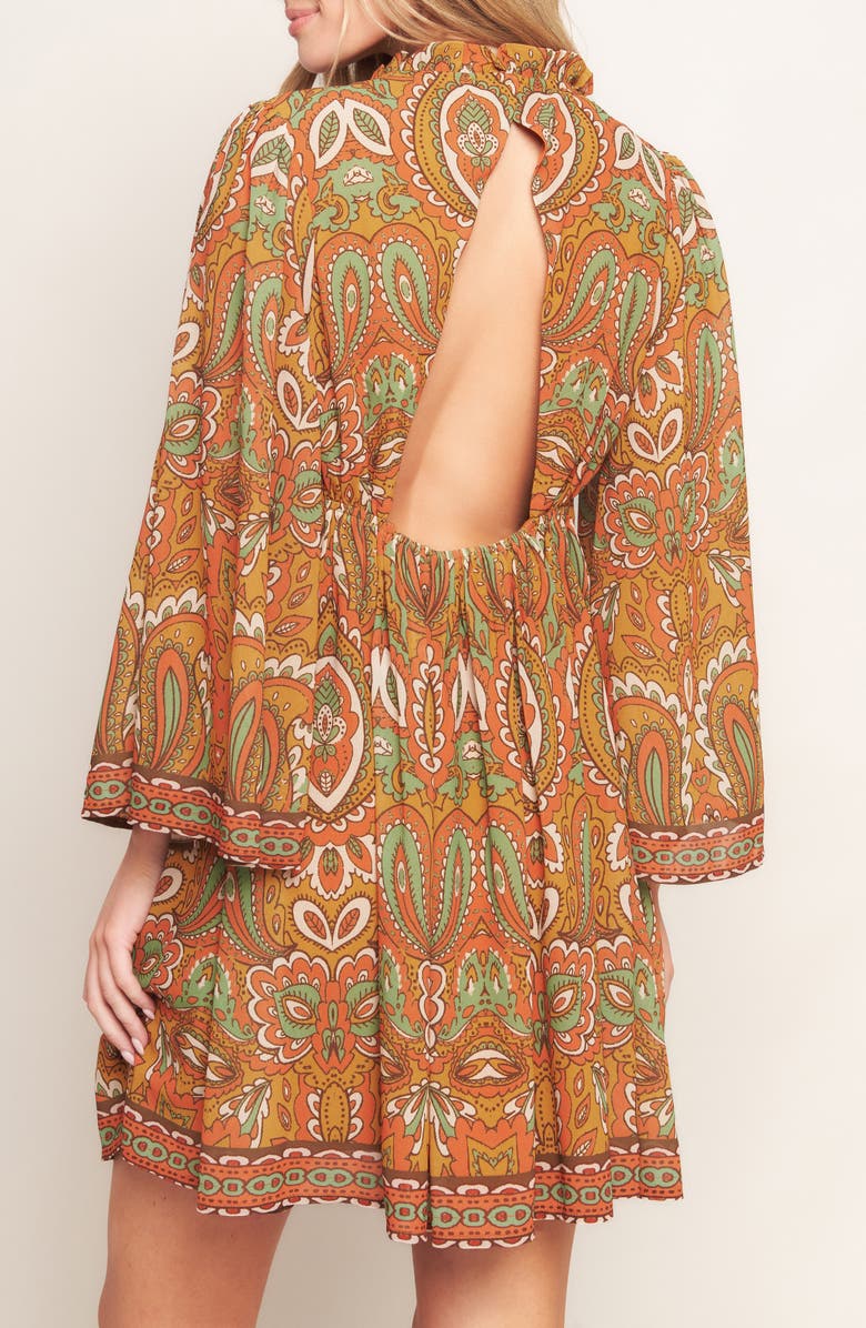 FLYING TOMATO Print Long Sleeve Minidress, Alternate, color, Camel