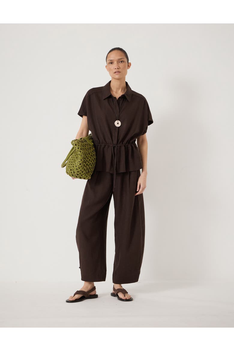 Mirai Linen Blend Short Sleeve Shirt, Alternate, color, Dark Brown