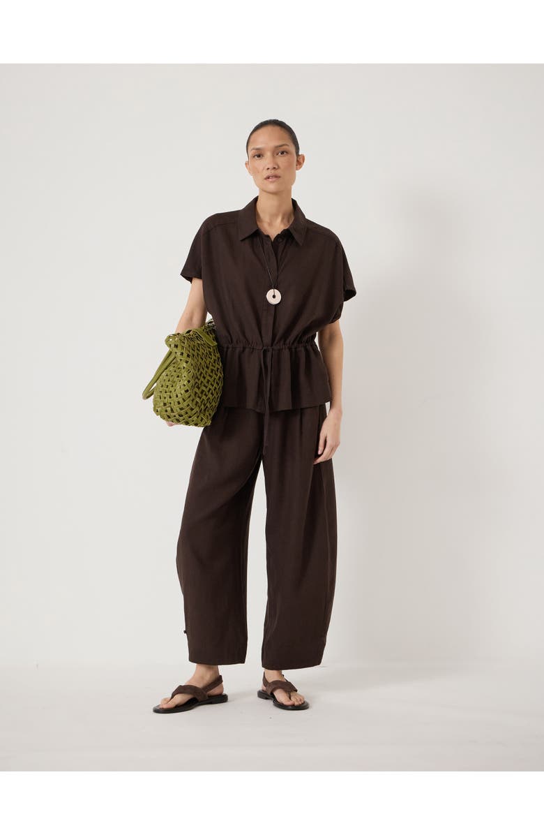 Hush Mirai Linen Blend Short Sleeve Shirt, Alternate, color, Dark Brown
