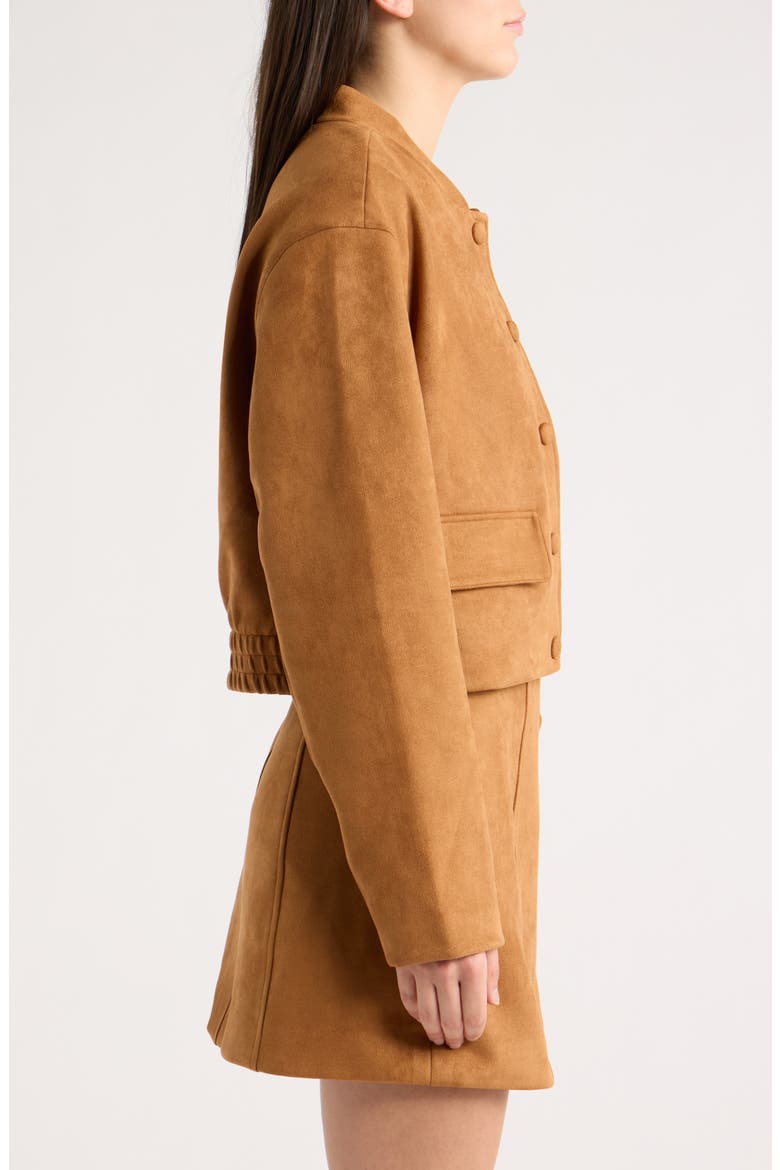 Faux Suede Bomber Jacket, Alternate, color, COGNAC