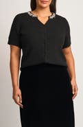 Halogen® Embellished Short Sleeve Cardigan