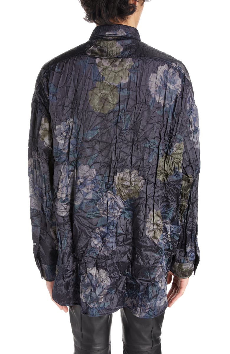 Acne Studios Floral Print Crinkled Satin Button-Up Shirt, Alternate, color,