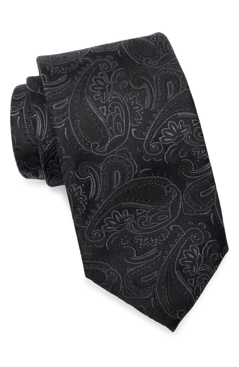 Bonobos Tonal Paisley Silk Tie, Main, color, Black