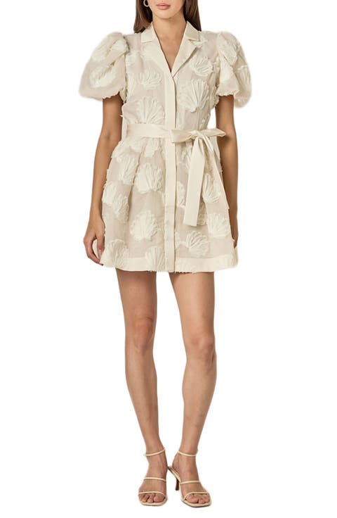 Shell Puff Sleeve Tie Waist Minidress