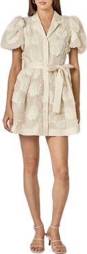 English Factory Shell Puff Sleeve Tie Waist Minidress