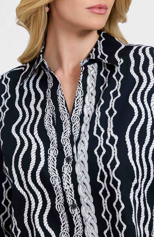 Foxcroft Paityn Braid Print Three-quarter Sleeve Cotton Button-up Shirt