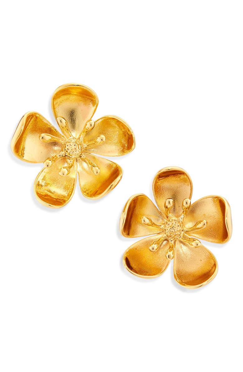 Oscar de la Renta Small Cherry Blossom Stud Earrings, Main, color, Yellow Gold