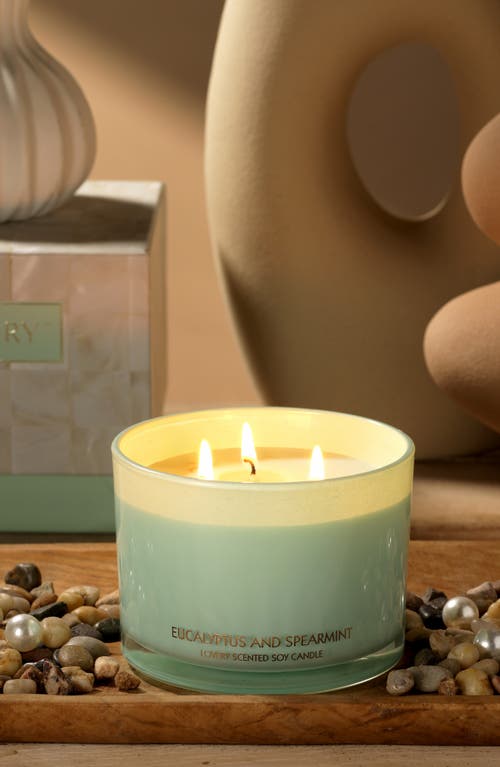 Lovery Eucalyptus & Spearmint Home Candle Gift Set With Wax Trimmer In Light Sage Green