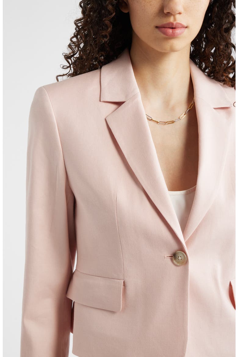 Crop One-Button Linen Blend Blazer, Alternate, color, PINK SMOKE