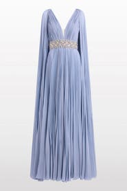Jenny Packham Fesco Embellished-Waist Pleated Maxi Dress