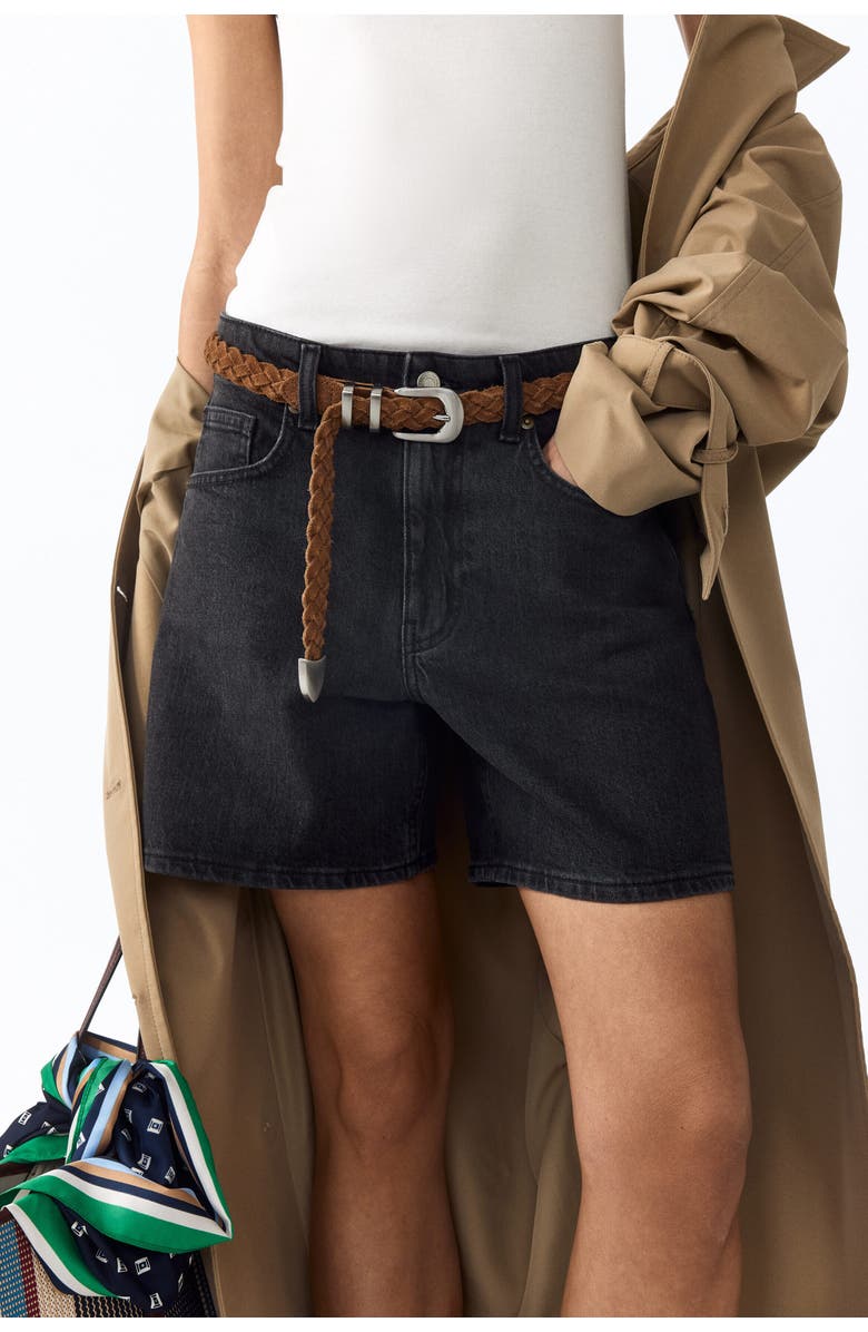 H&M High-waisted Denim Shorts, Alternate, color, Dark Gray