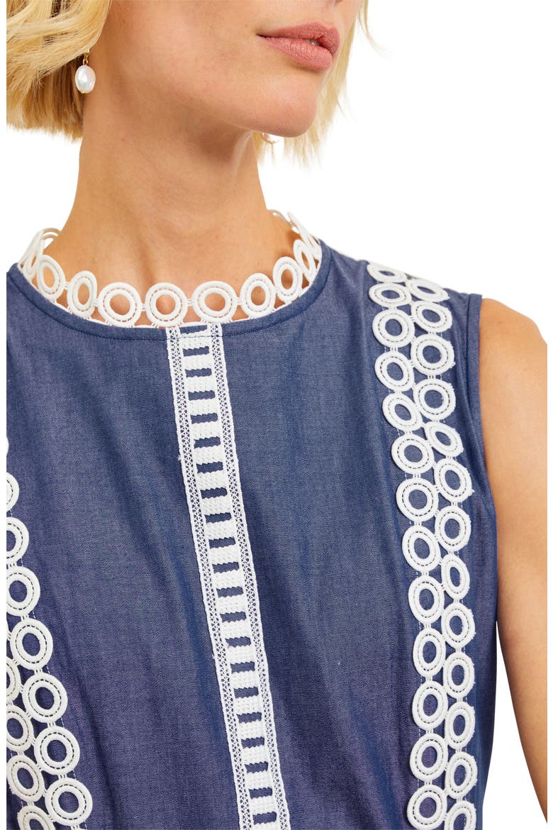 Eyelet Trim Sleeveless Cotton Dress, Alternate, color, MAZARINE/ WHITE