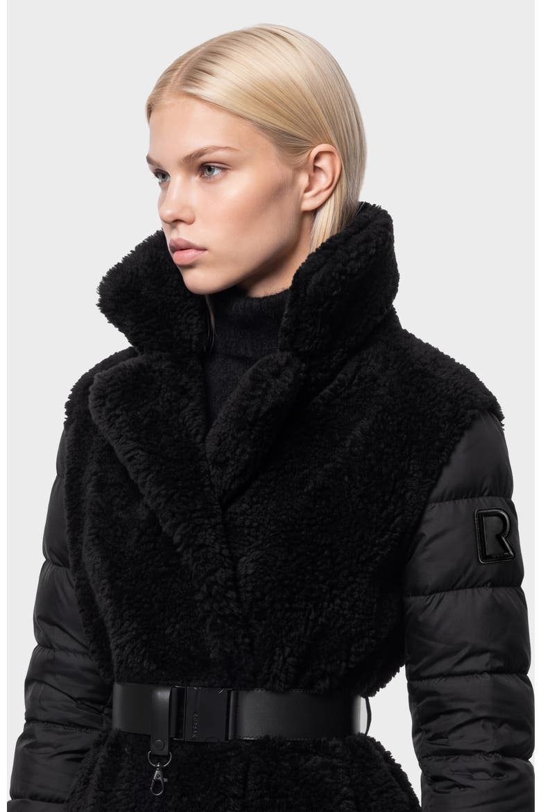 Noelle Faux Fur & Down Coat, Alternate, color, Black