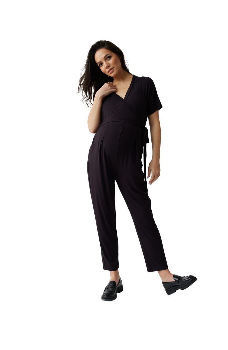Ingrid & Isabel Maternity Everywear Short Sleeve Jumpsuit, Main, color, Black