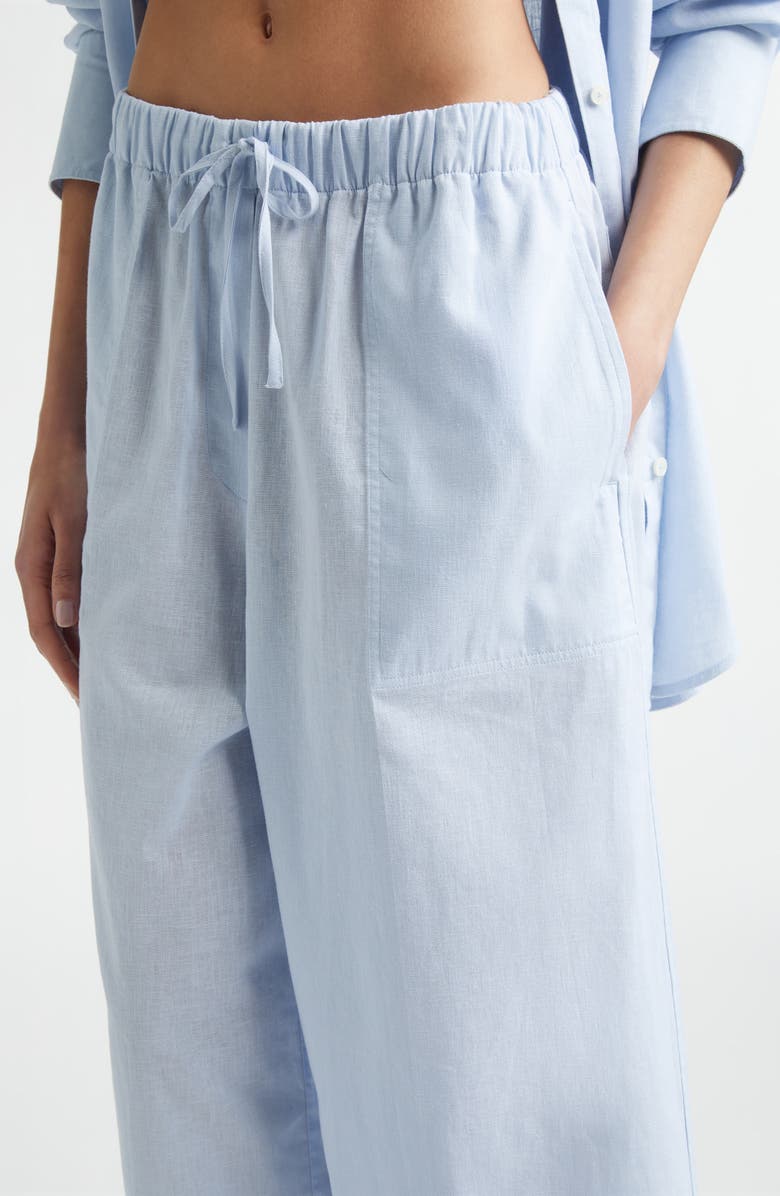 TOTEME Drawstring Cotton & Linen Wide Leg Pants, Alternate, color, Sky