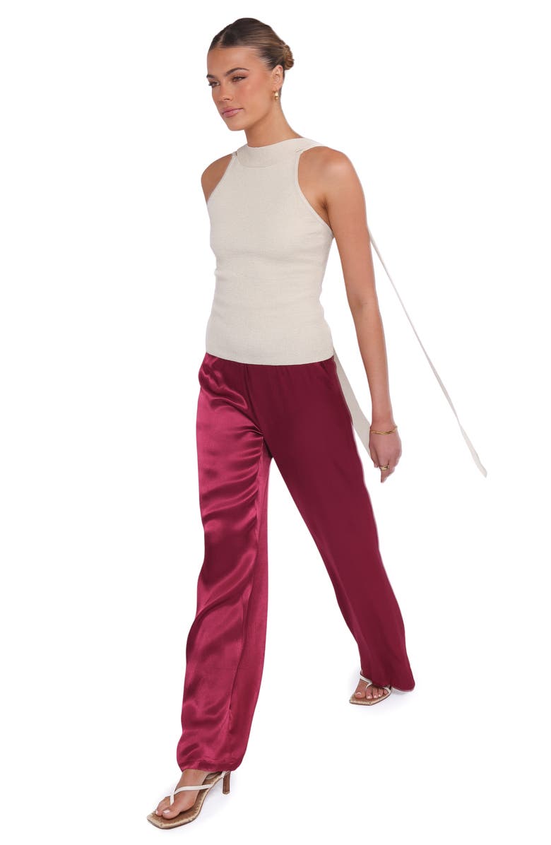 Petal & Pup Carissa Wide Leg Satin Pants, Alternate, color, Berry