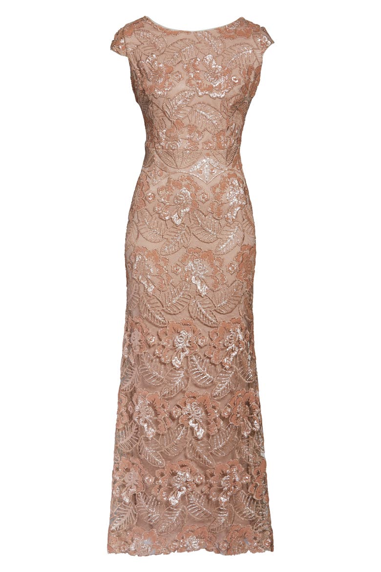 Beaded & Embroidered Evening Gown, Alternate, color, ROSE GOLD
