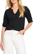 NZT by NIC+ZOE Ruched Elbow Sleeve Split V-Neck T-Shirt