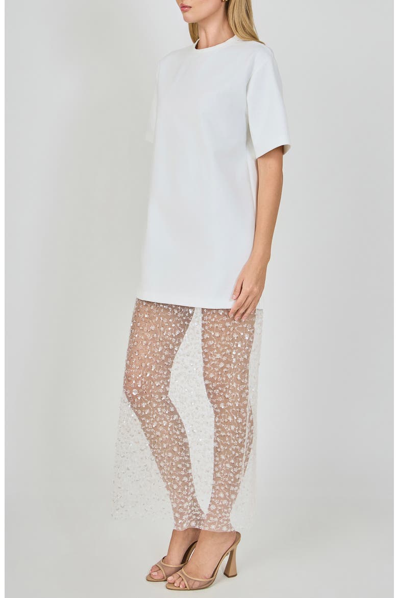 Mixed Lace T-Shirt Midi Dress, Alternate, color, OFF WHITE