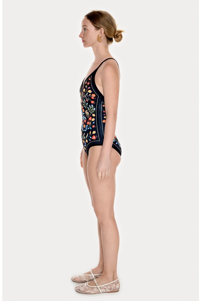 Night Imagination Reversible V-Neck One-Piece Swimsuit, Alternate, color, Black