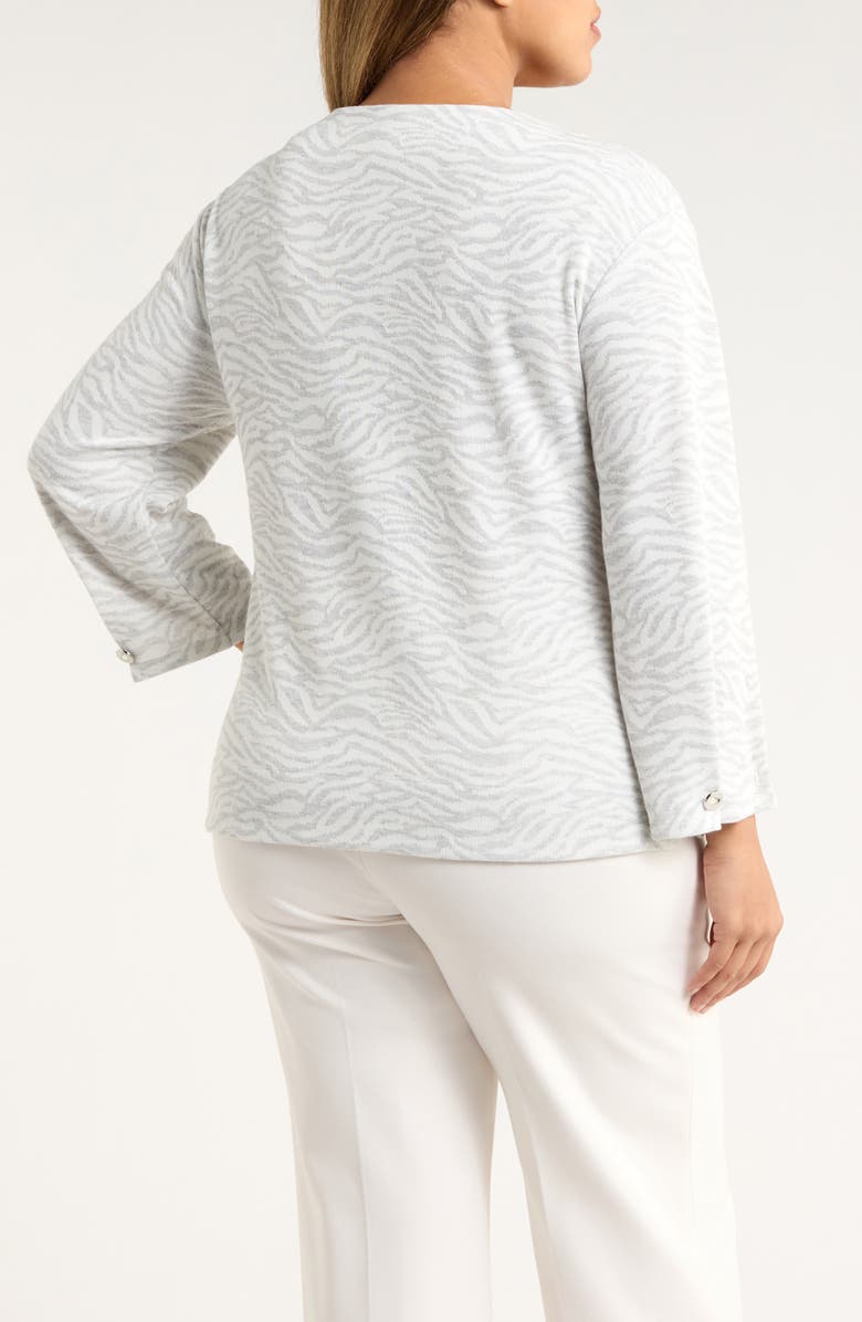 Anne Klein Zebra Stripe Boat Neck Knit Top, Alternate, color, White Dove/ Htr Grey