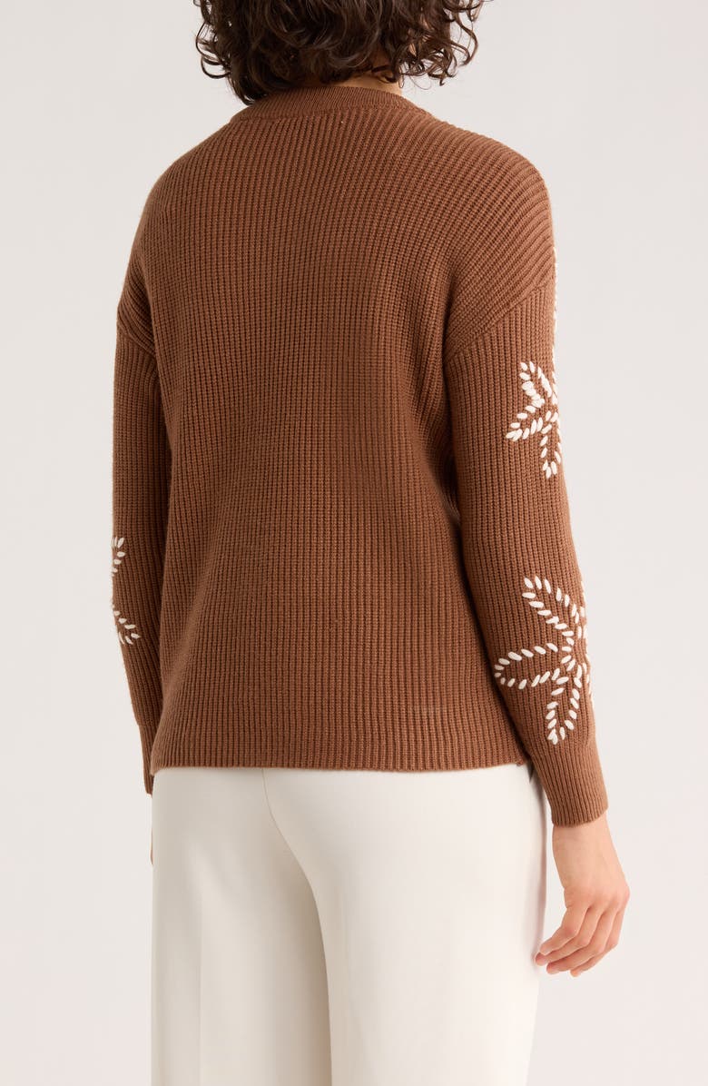 T Tahari Rib Crewneck Sweater, Alternate, color, Camel Beige/ Cream