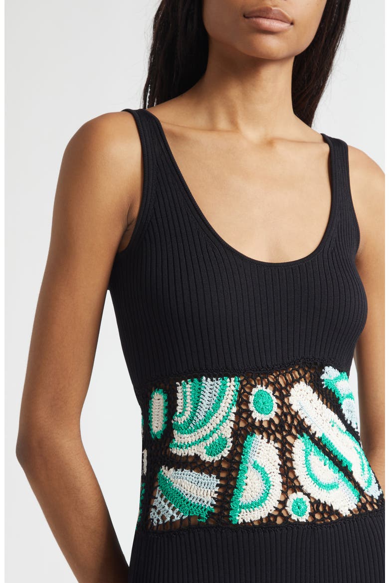 Fiana Sleeveless Knit Dress, Alternate, color, BLACK/ BRIGHT PALM CROCHET