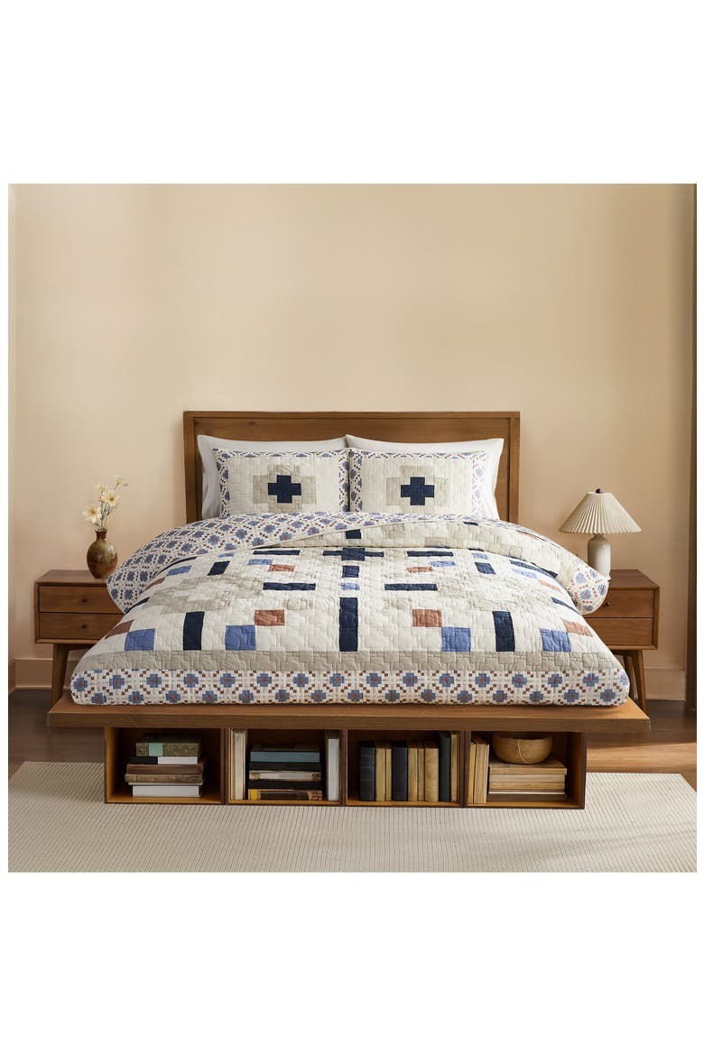 Meadow Summit Quilt & Shams Set, Main, color, TAN/ IVORY/ BLUE