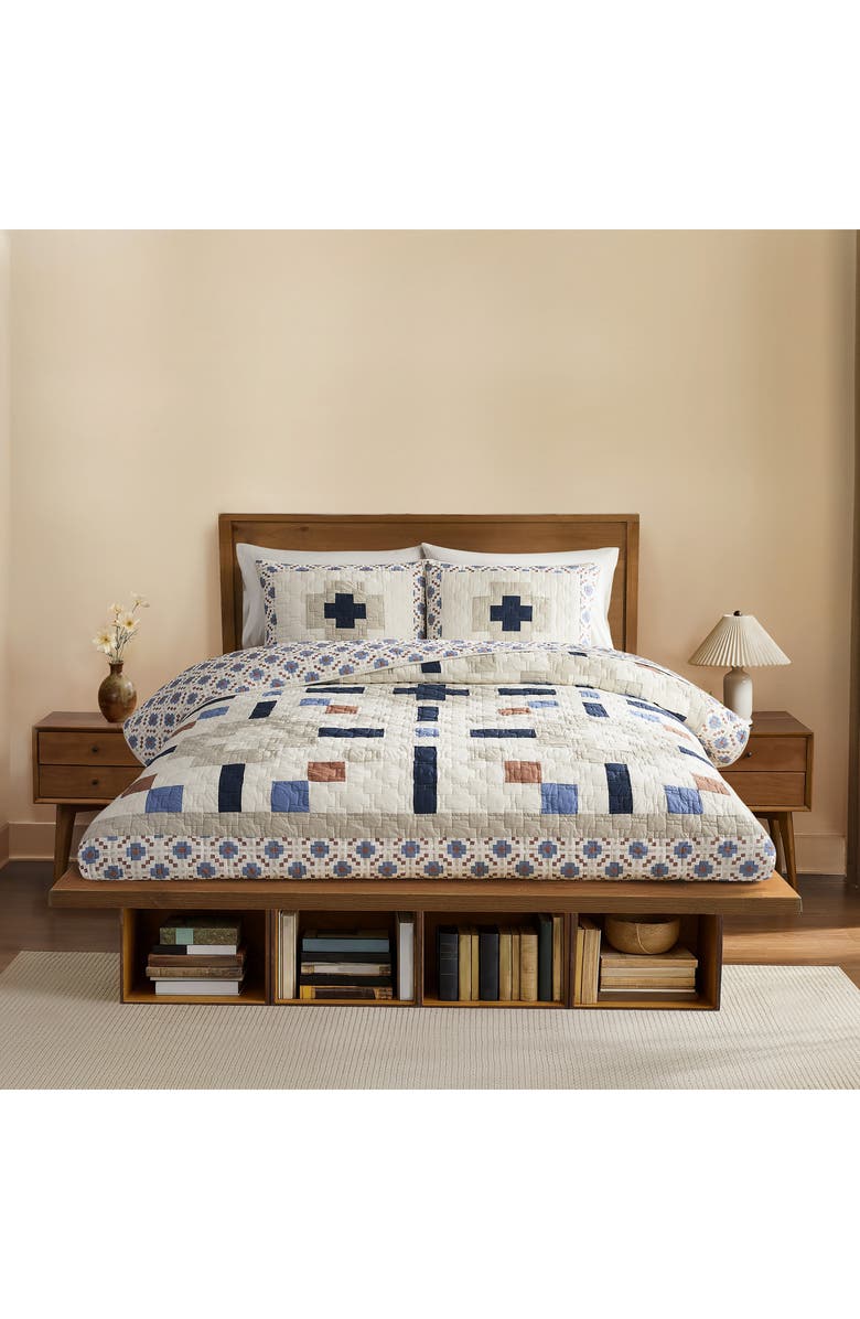 Pendleton Meadow Summit Quilt & Shams Set, Main, color, Tan/ Ivory/ Blue