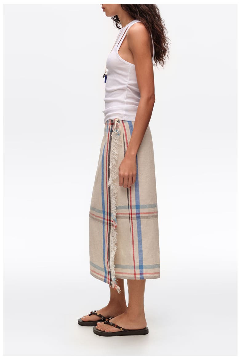 Linen Straight Striped Midi Wrap Skirt, Alternate, color, ECRU
