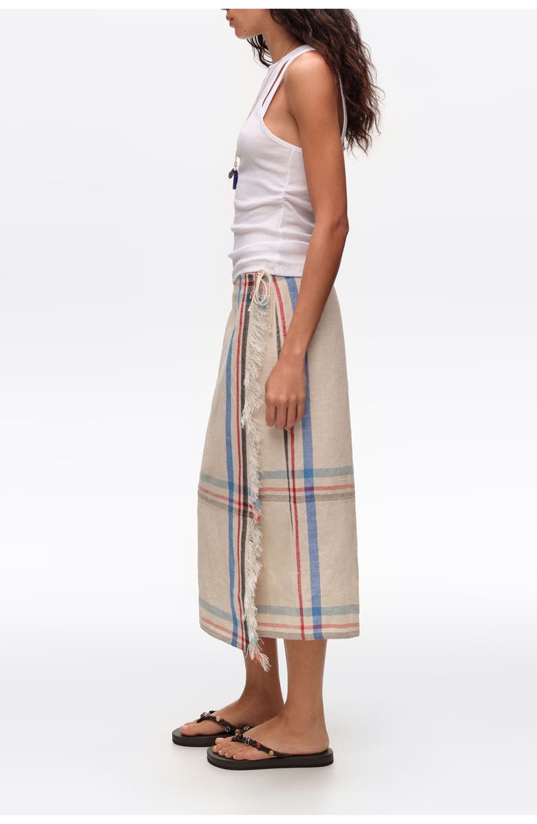 Bimba y Lola Linen Straight Striped Midi Wrap Skirt, Alternate, color, Ecru