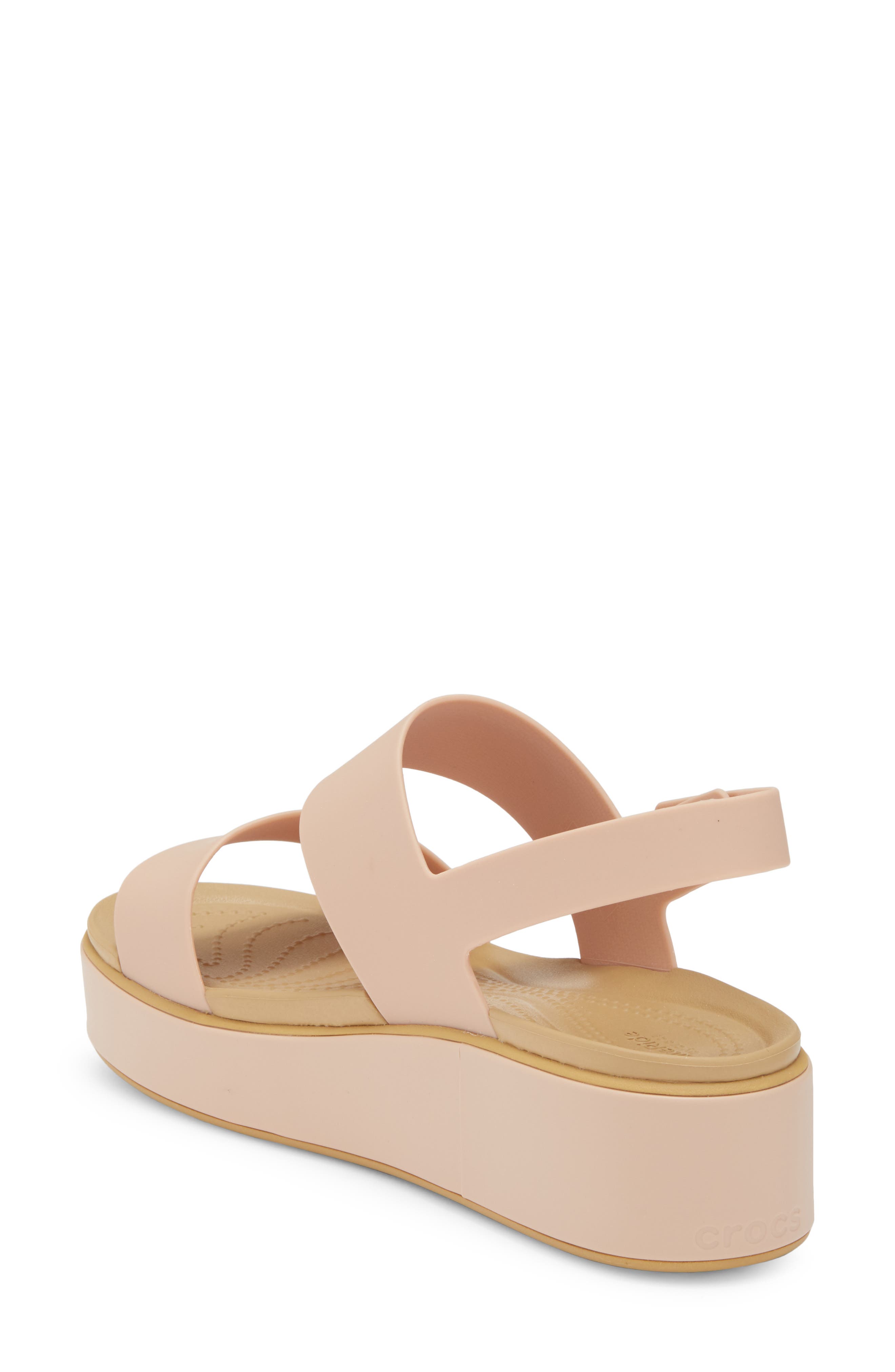 CROCS Brooklyn Low Wedge Matte Wrap Sandal, Alternate, color, Pink Caramel/ Tan