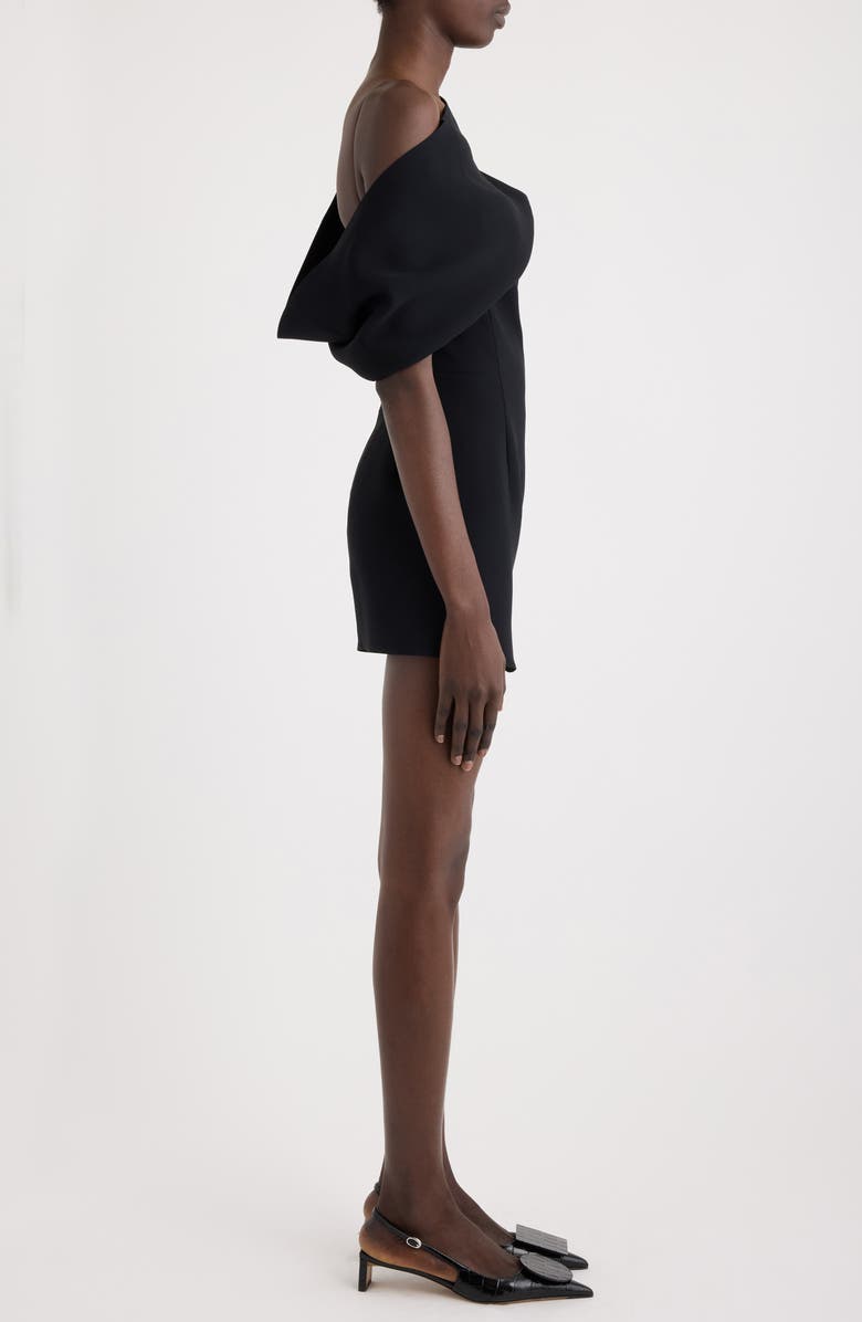Jacquemus The Pesce Draped Shoulder Compact Crepe Minidress, Alternate, color, Black