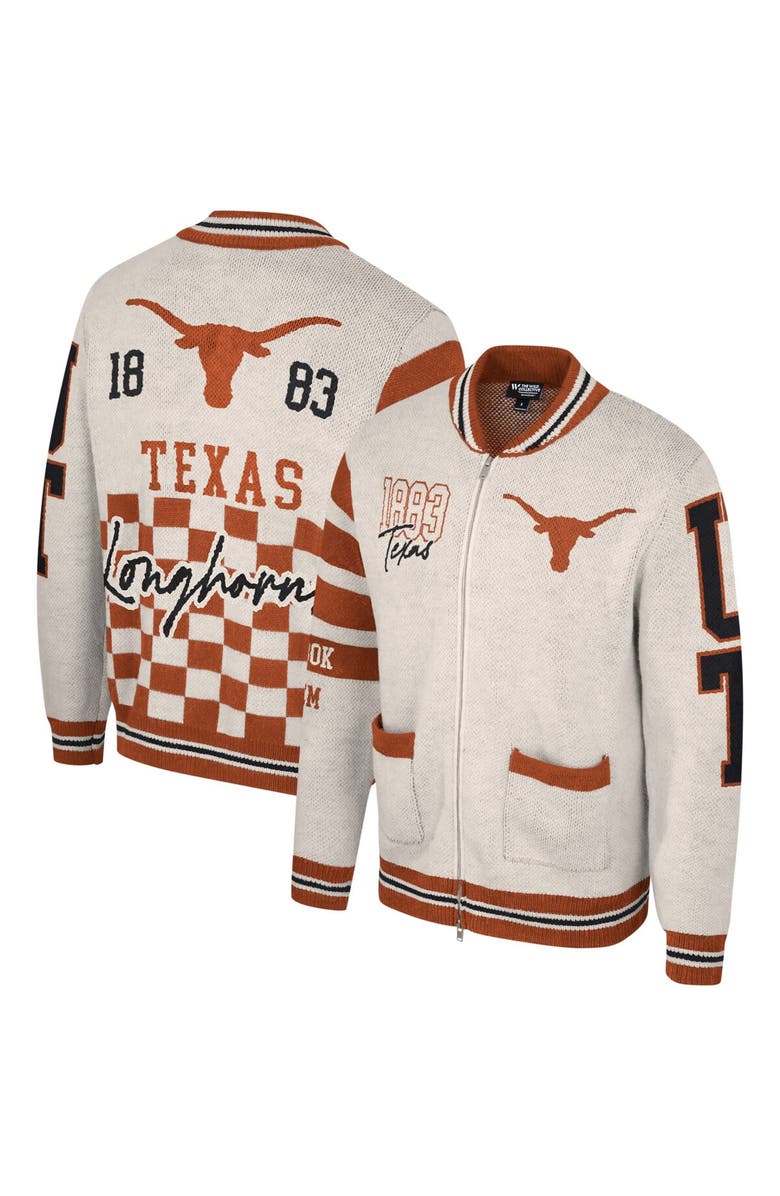 THE WILD COLLECTIVE Unisex The Wild Collective Cream Texas Longhorns Jacquard Full-Zip Sweater, Alternate, color, Cream
