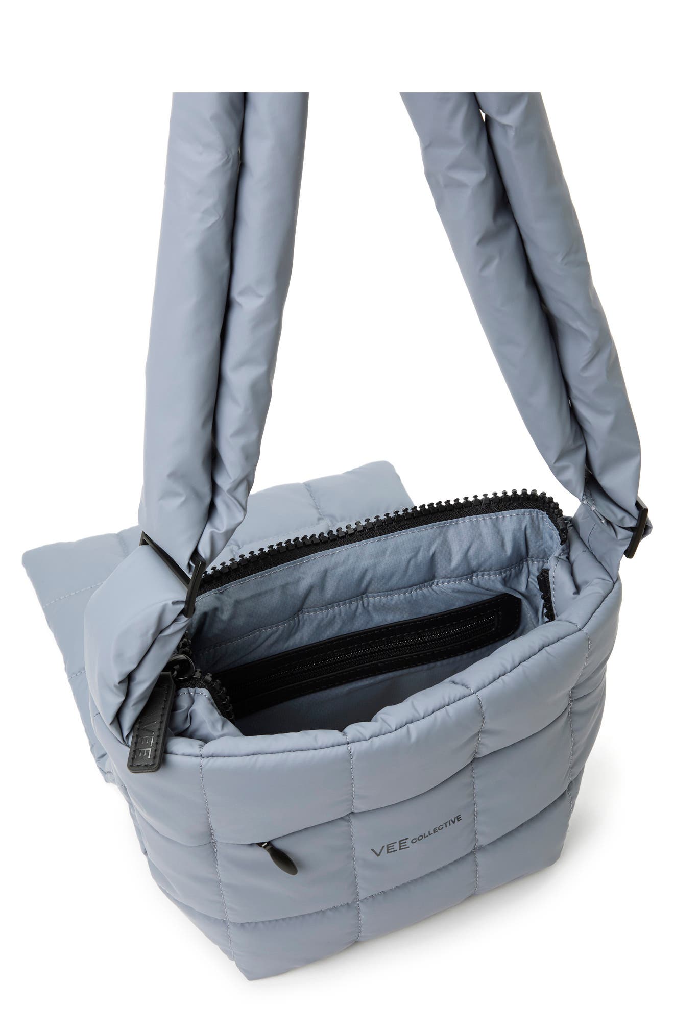 VeeCollective Porter Quilted Recycled Nylon Messenger Bag, Alternate, color, Slate Grey Gry