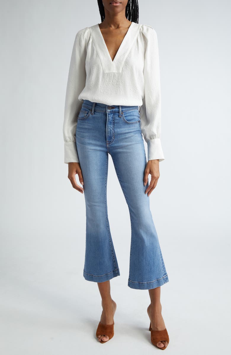 Veronica Beard Osler Puff Shoulder Silk Top, Alternate, color, Off White