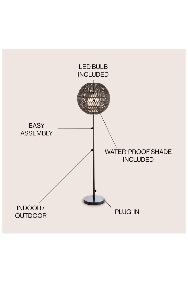 Bea 61" Outdoor Woven Globe LED Floor Lamp, Coffee/Black, Alternate, color, Coffee/Black