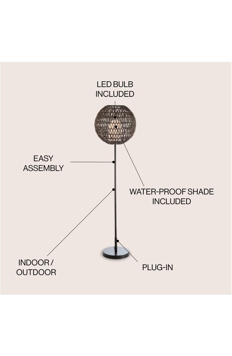 JONATHAN Y Bea 61" Outdoor Woven Globe LED Floor Lamp, Coffee/Black, Alternate, color, Coffee/Black