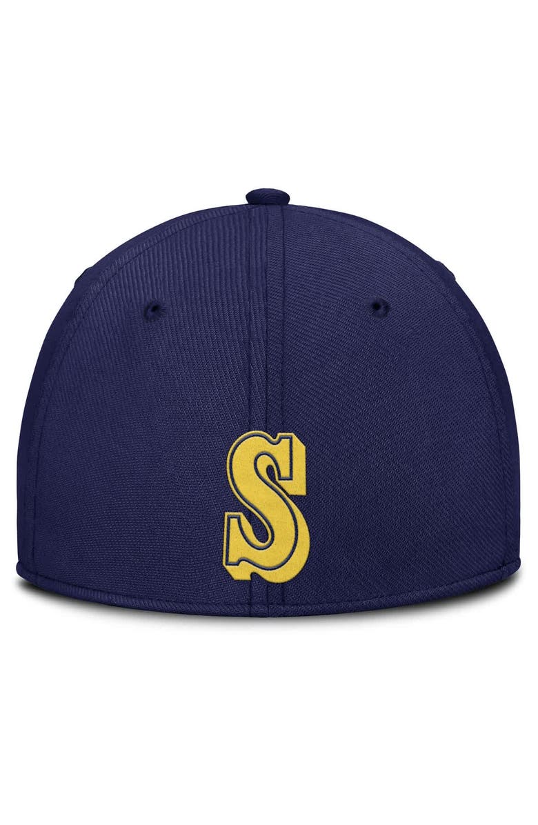 Nike Men's Nike Navy/Gold Seattle Mariners Rise Swoosh Performance Flex Hat, Alternate, color, 