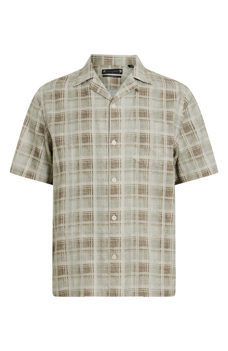 AllSaints Seattle Check Short Sleeve Camp Shirt, Alternate, color, Light Ash Green