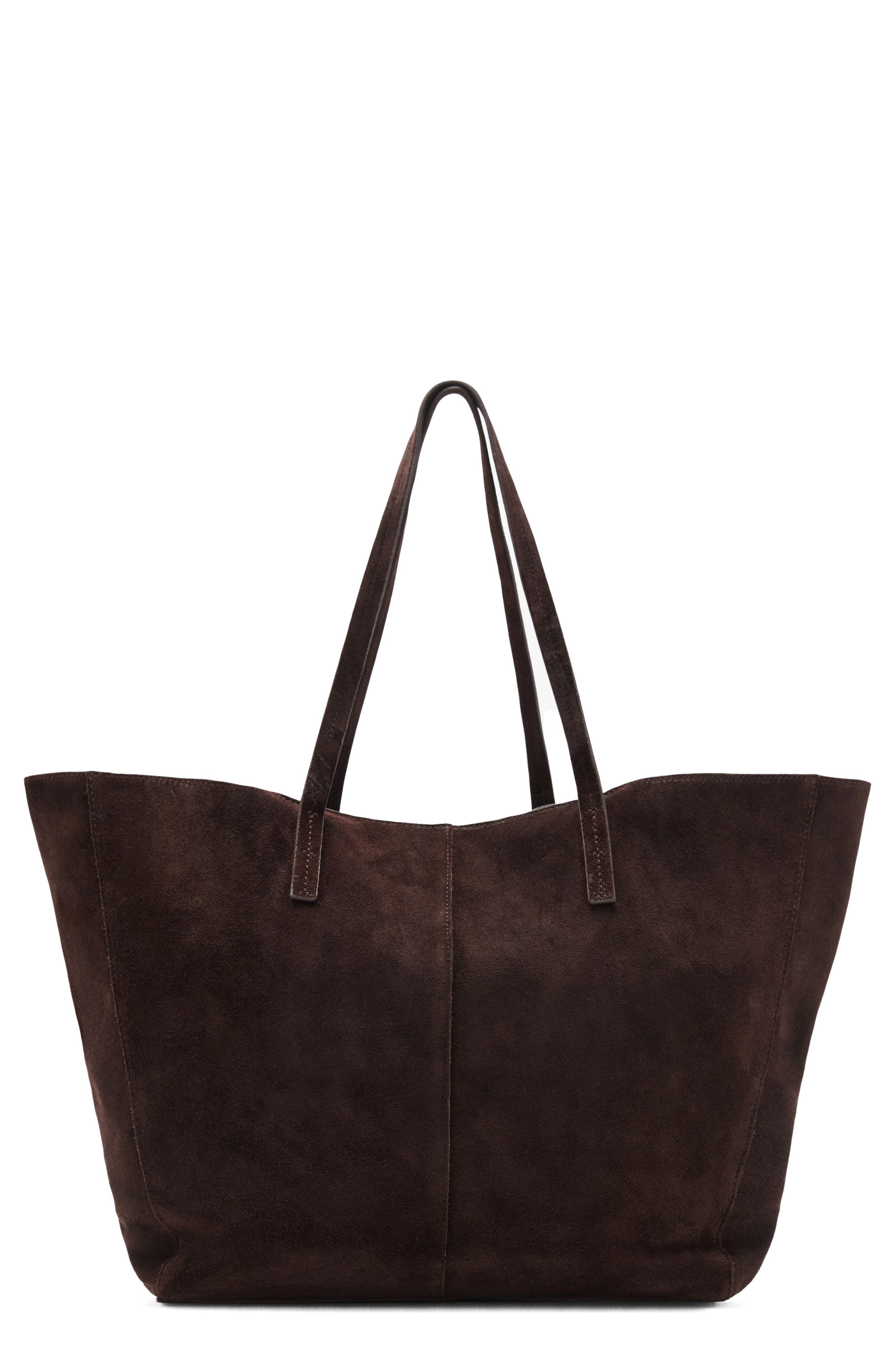 MANGO Medium Suede Shopper Tote, Main, color, Chocolate