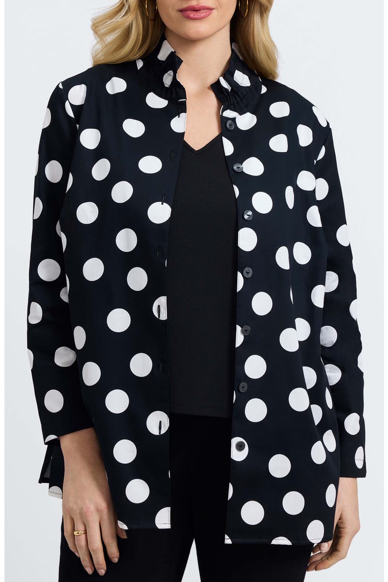 Carolina Dot Print Cotton Button-Up Shirt, Main, color, BLACK/ WHITE