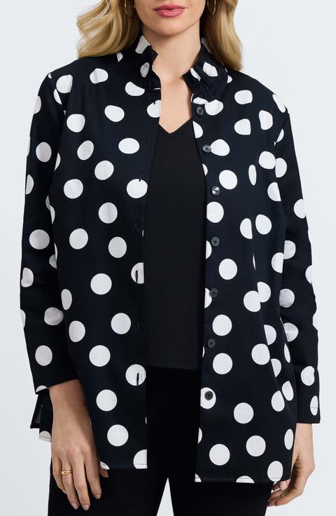 Carolina Dot Print Cotton Button-Up Shirt (Plus)