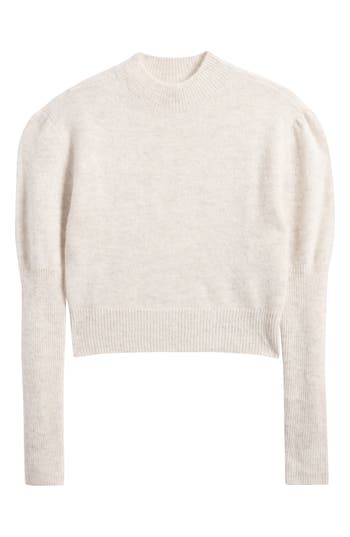 Shop Madewell Mock Neck Puff Sleeve Alpaca Blend Sweater In Heather Alabaster
