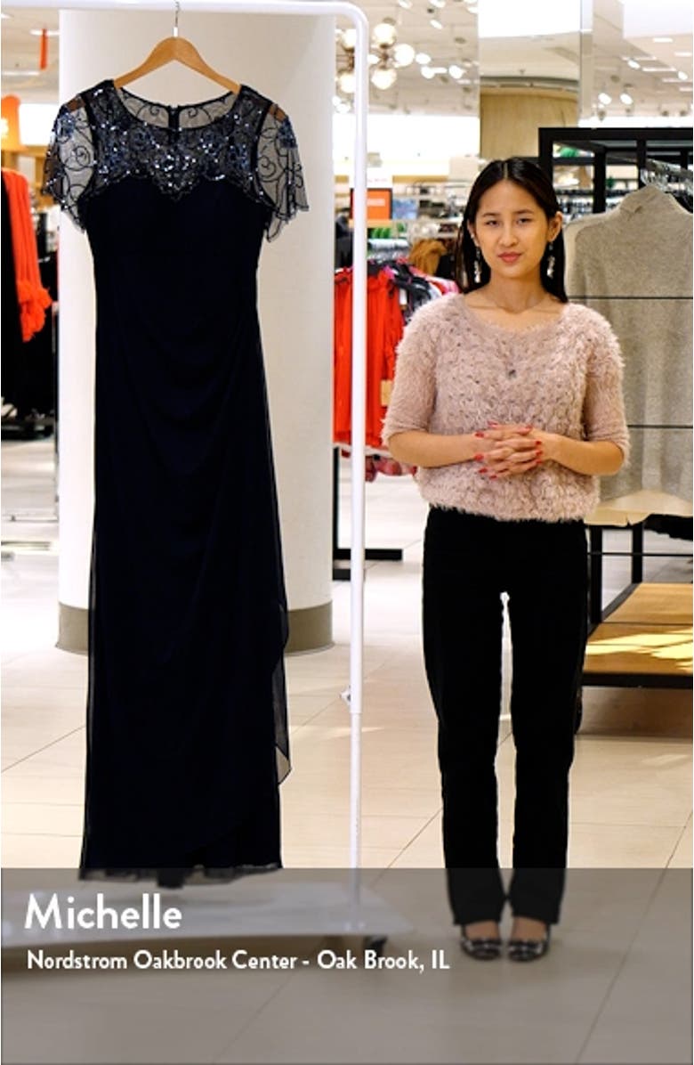 Xscape Beaded Short Sleeve Chiffon Gown, sales video thumbnail