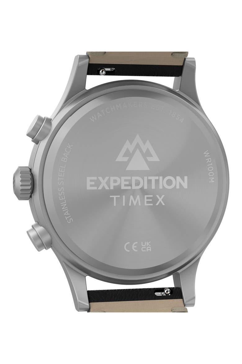 Expedition Sierra Chronograph Leather Strap Watch, Alternate, color, BLACK