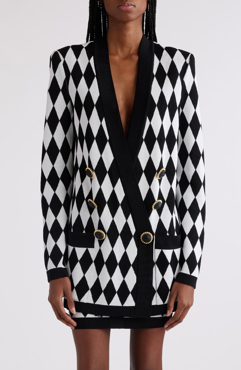 Balmain Diamond Jacquard Six-Button Knit Jacket, Main, color, 