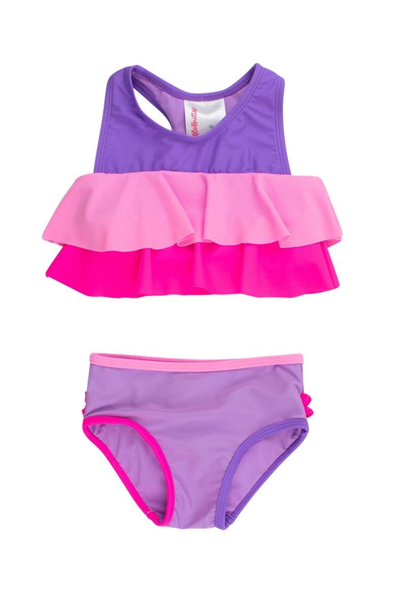 Toddler Girls Flounce Bikini, Main, color, Neon Purple Color Block