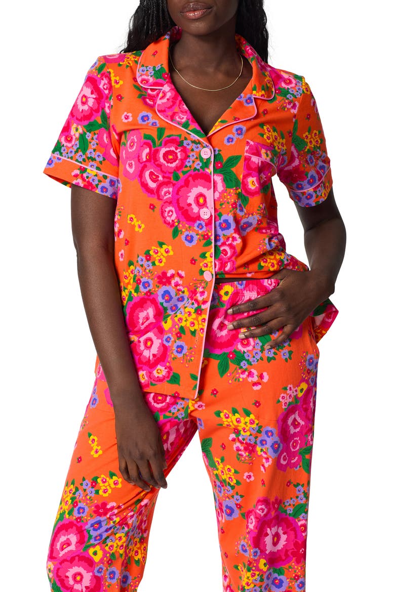 Print Stretch Organic Cotton Jersey Crop Pajamas, Alternate, color, RAVELLO BLOOMS